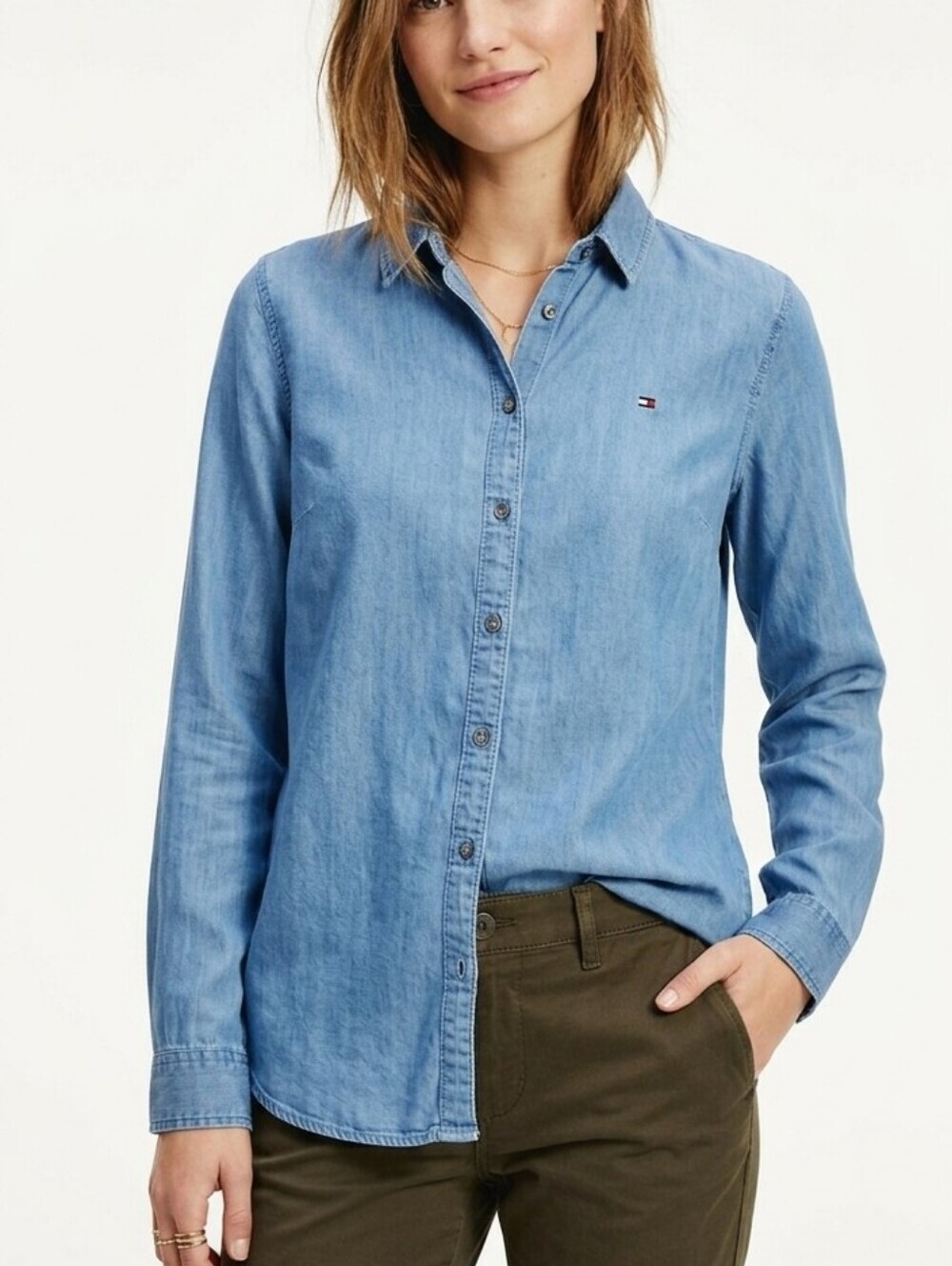 Tommy Hilfiger Lyocell Classic Fit Blue Button Down Shirt